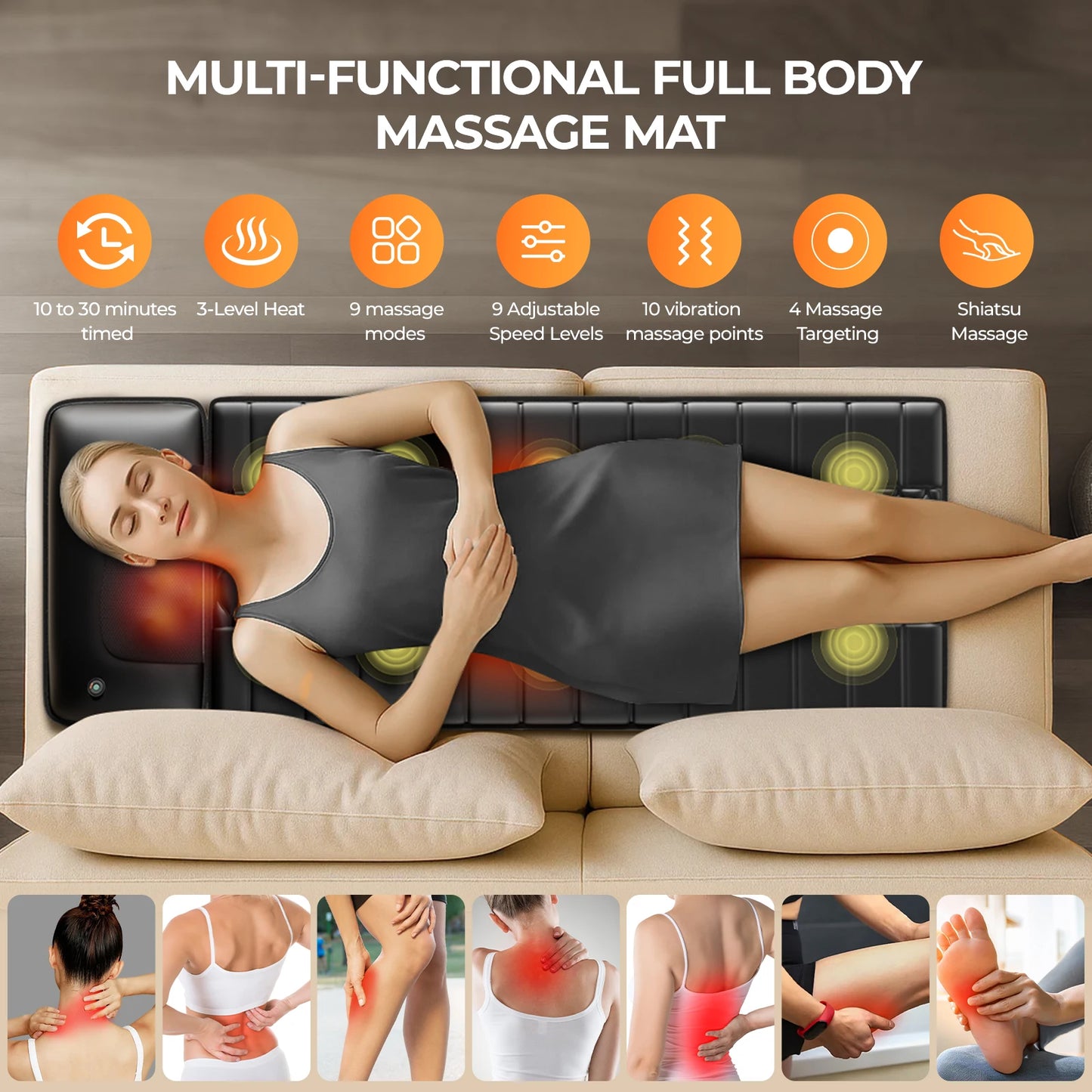 Shiatsu Full Body Massage Mat with Heat — 10 Motors