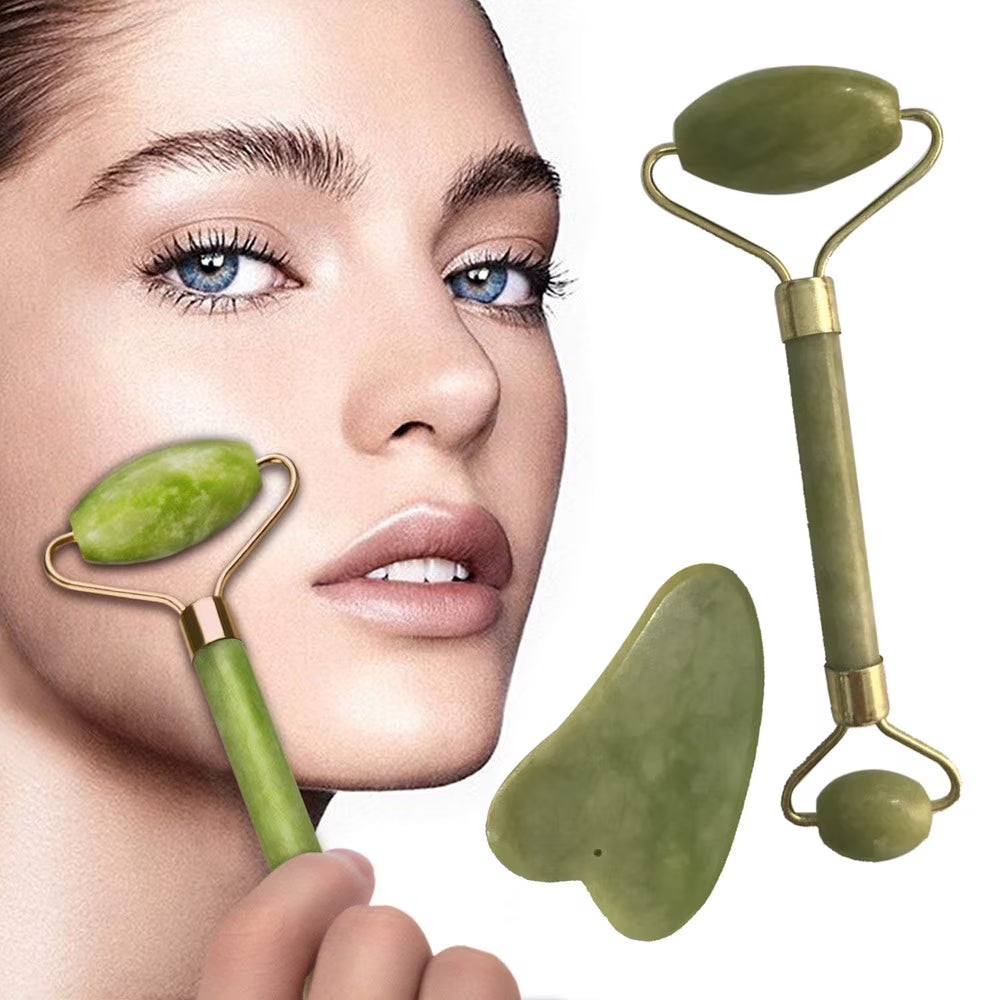 Natural Jade Roller & Gua Sha Facial Massage Set